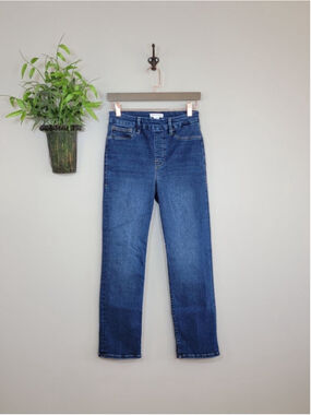 Good American M Pull On Straight Leg Jeans Dark Blue Indigo 491 Stretch GLS478TE